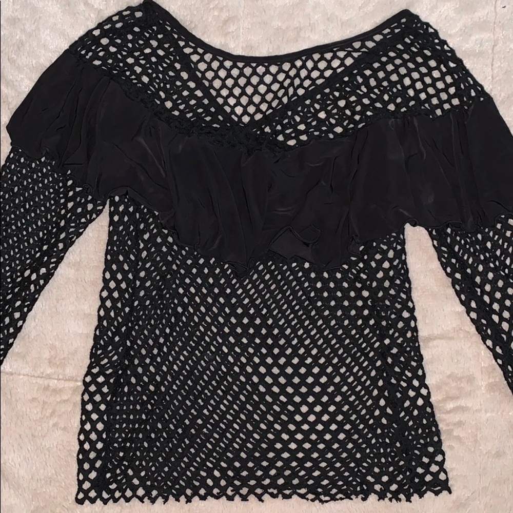 Cheeky black mesh top with bust overlay 🖤